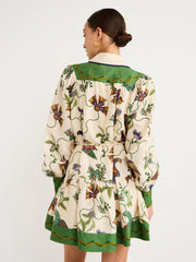 long-sleeve printed lapel loose tie casual dress