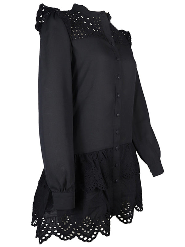 Sexy Hollow Lace Shirt Dress