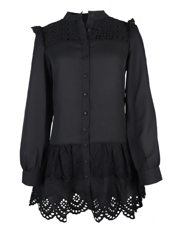 Sexy Hollow Lace Shirt Dress