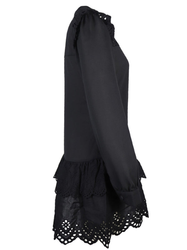 Sexy Hollow Lace Shirt Dress