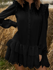 Sexy Hollow Lace Shirt Dress