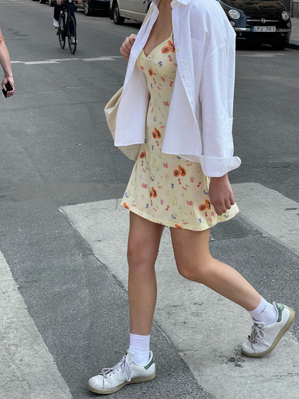 Floral sweet sexy suspender dress sleeveless v-neck bag hip skirt
