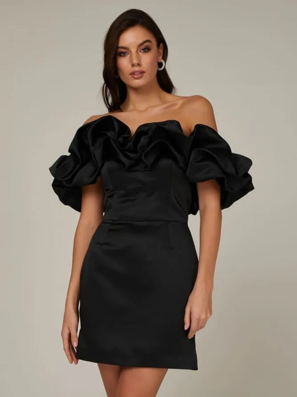 solid color tube top floor shoulder dress