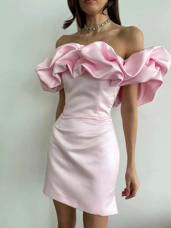 solid color tube top floor shoulder dress