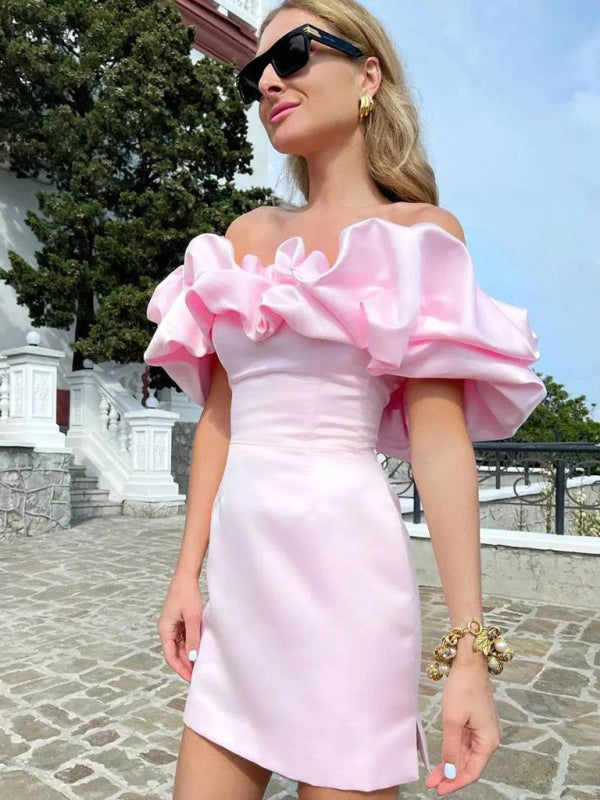 solid color tube top floor shoulder dress