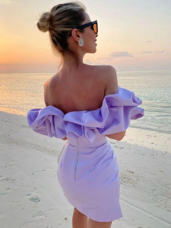 solid color tube top floor shoulder dress