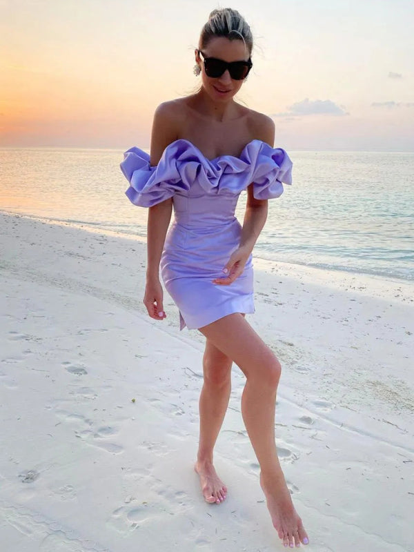 solid color tube top floor shoulder dress