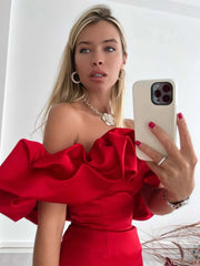 solid color tube top floor shoulder dress
