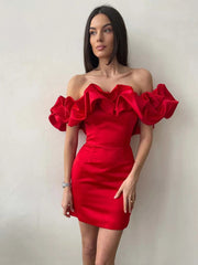 solid color tube top floor shoulder dress