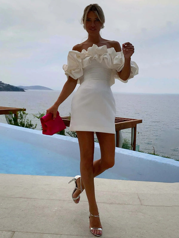 solid color tube top floor shoulder dress