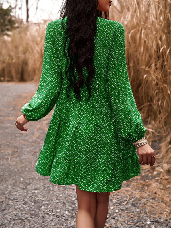 Floral Print Casual V-Neck Long-Sleeved Dress