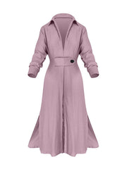 temperament commuting lace-up solid color waist long-sleeved irregular shirt dress
