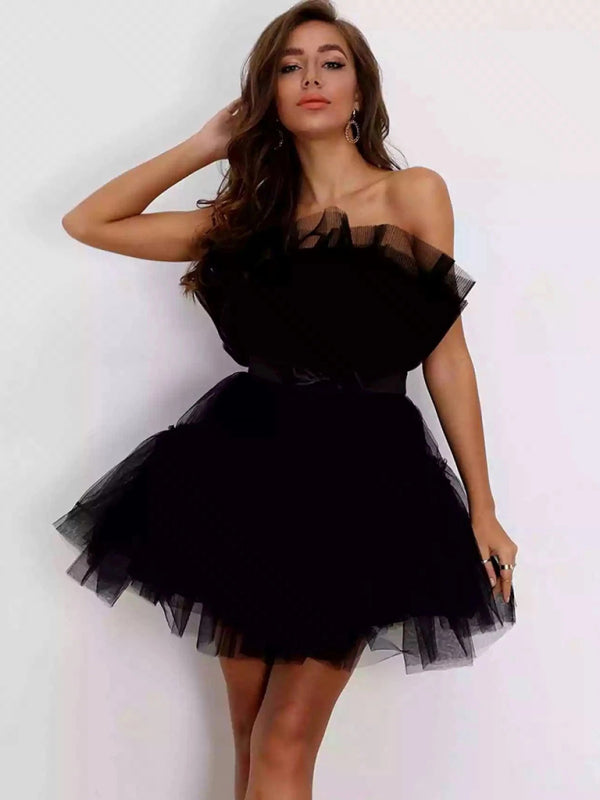 tube top style mesh temperament bow tutu skirt dress