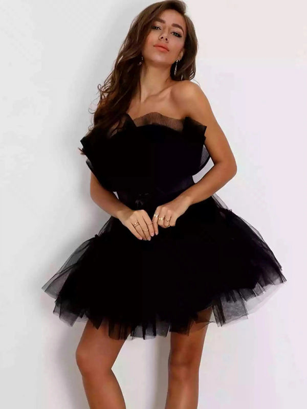 tube top style mesh temperament bow tutu skirt dress