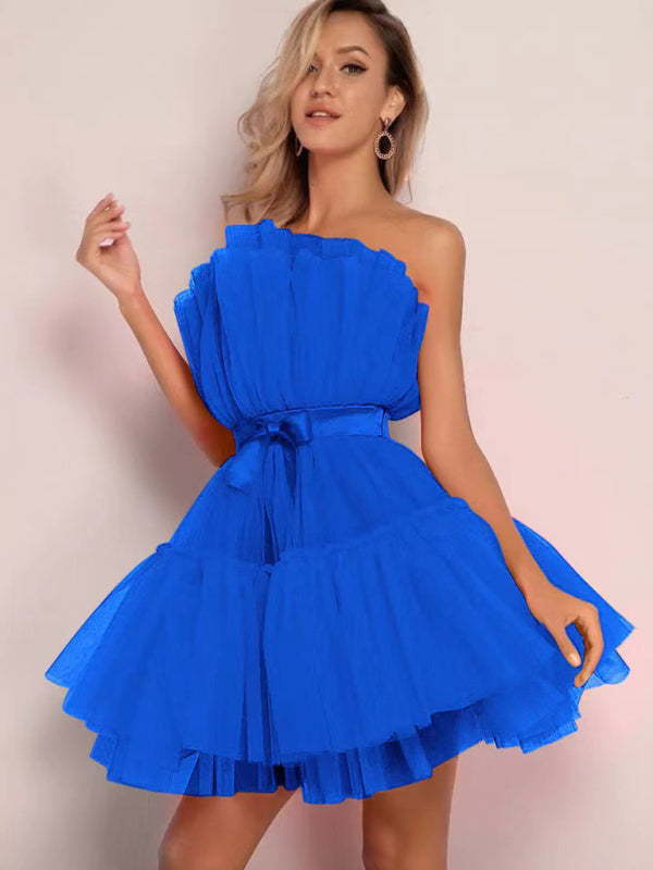 tube top style mesh temperament bow tutu skirt dress