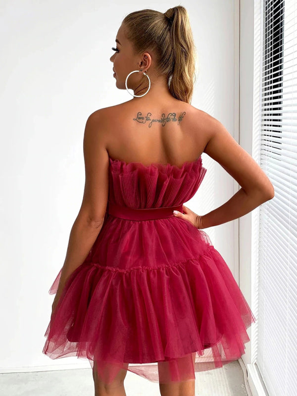 tube top style mesh temperament bow tutu skirt dress