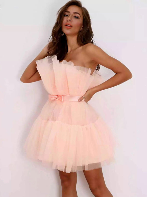 tube top style mesh temperament bow tutu skirt dress