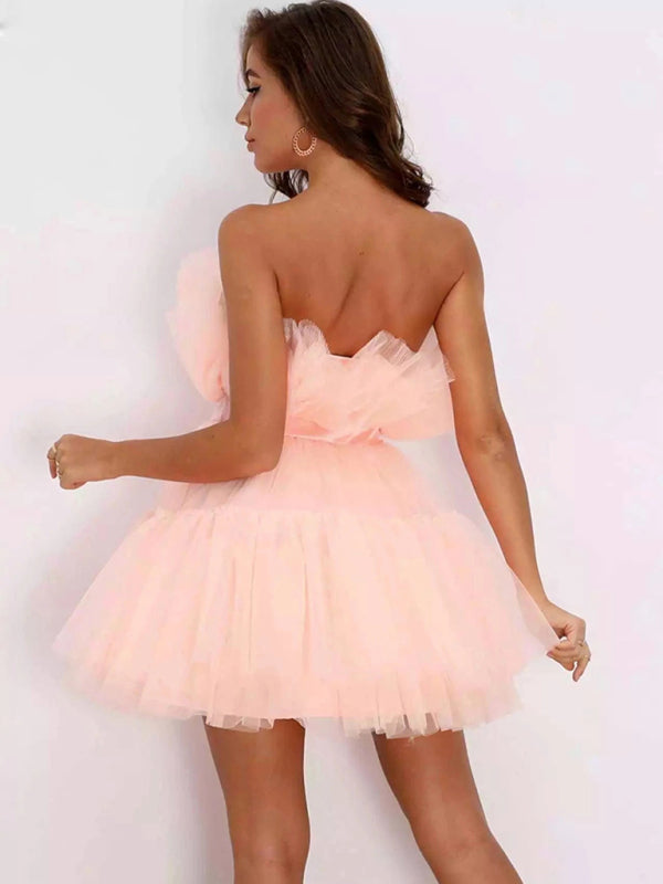 tube top style mesh temperament bow tutu skirt dress