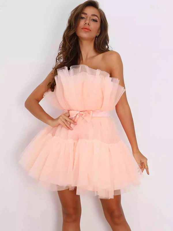 tube top style mesh temperament bow tutu skirt dress