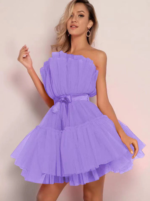tube top style mesh temperament bow tutu skirt dress