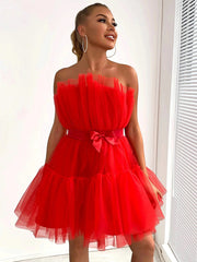 tube top style mesh temperament bow tutu skirt dress