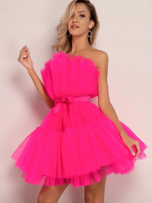 tube top style mesh temperament bow tutu skirt dress