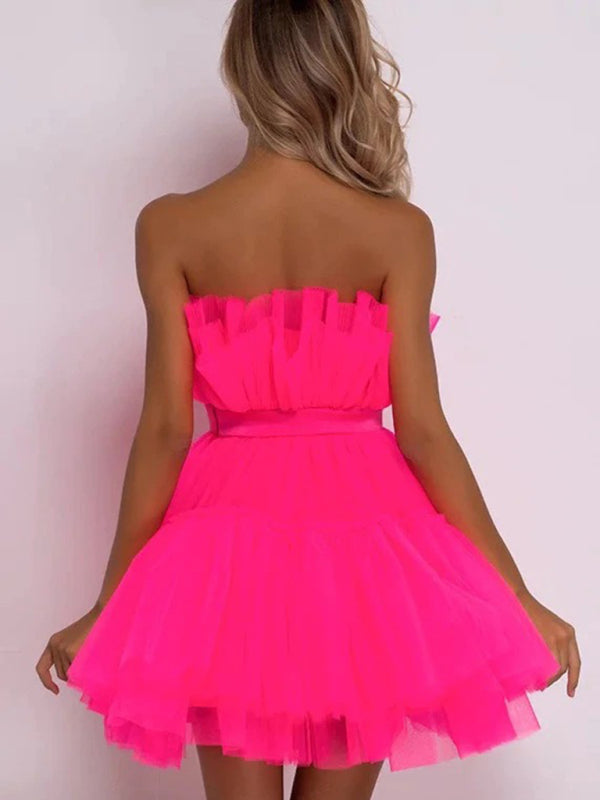tube top style mesh temperament bow tutu skirt dress