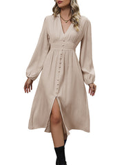 elegant solid color long sleeve slit dress