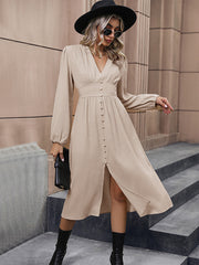 elegant solid color long sleeve slit dress