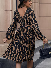 Elegant Printed Long Sleeve Dress Mid-Length