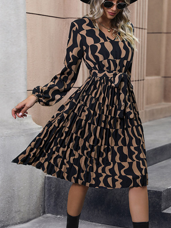 Elegant Printed Long Sleeve Dress Mid-Length