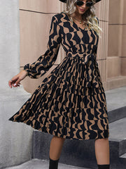 Elegant Printed Long Sleeve Dress Mid-Length