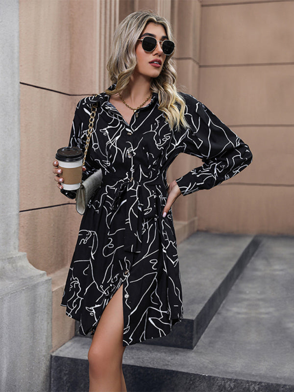casual printed shirt long sleeve dress