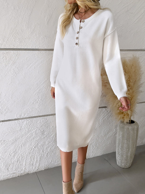 casual round neck sweater dress