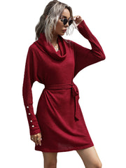 pile collar solid color bottoming knitted sweater dress with long sleeves