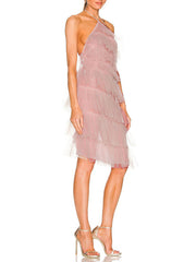 dinner sexy French girl cake skirt dress backless mesh halter neck dress