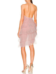 dinner sexy French girl cake skirt dress backless mesh halter neck dress