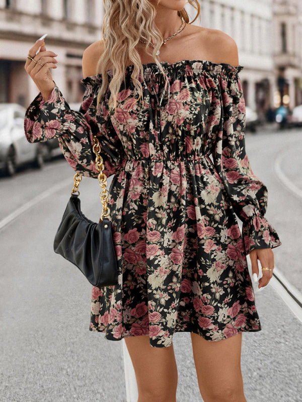 Elegant Casual One Shoulder Floral Retro Party Dress