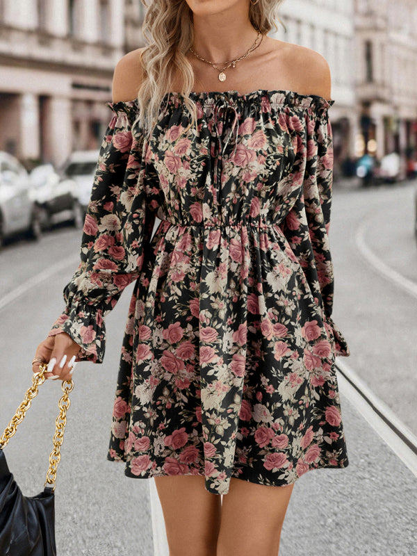 Elegant Casual One Shoulder Floral Retro Party Dress