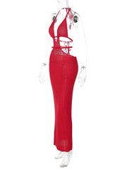 Sexy Street Style Pure Desire Halter Neck Wrapped Chest Hollow Splicing Lace Up Dress