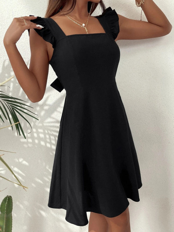 pastoral style suspenders, sweet short skirt, temperament commuting holiday beach dress