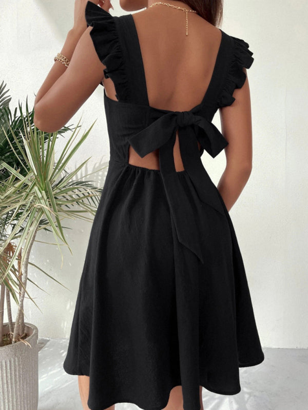 pastoral style suspenders, sweet short skirt, temperament commuting holiday beach dress