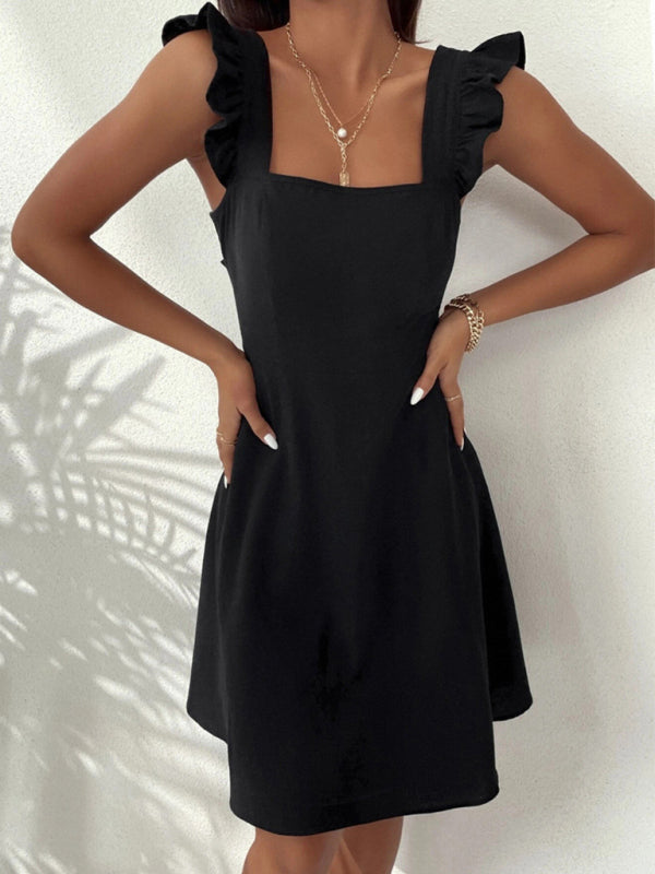 pastoral style suspenders, sweet short skirt, temperament commuting holiday beach dress