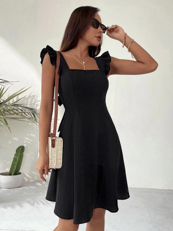 pastoral style suspenders, sweet short skirt, temperament commuting holiday beach dress