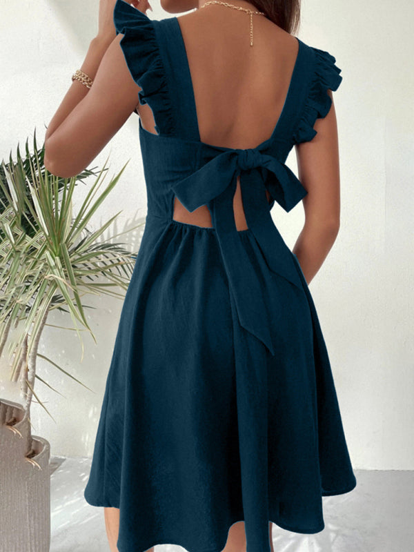 pastoral style suspenders, sweet short skirt, temperament commuting holiday beach dress