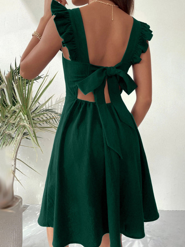 pastoral style suspenders, sweet short skirt, temperament commuting holiday beach dress