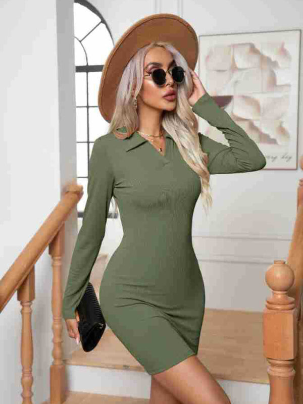 pit lapel long sleeve short skirt hip-hugging bottoming dress