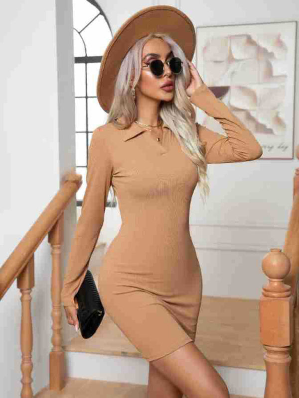 pit lapel long sleeve short skirt hip-hugging bottoming dress