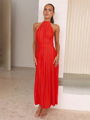 style fresh off-shoulder halterneck strappy personalized backless long dress