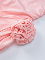 solid color long-sleeved round neck slim fit patchwork ribbon flower versatile dress
